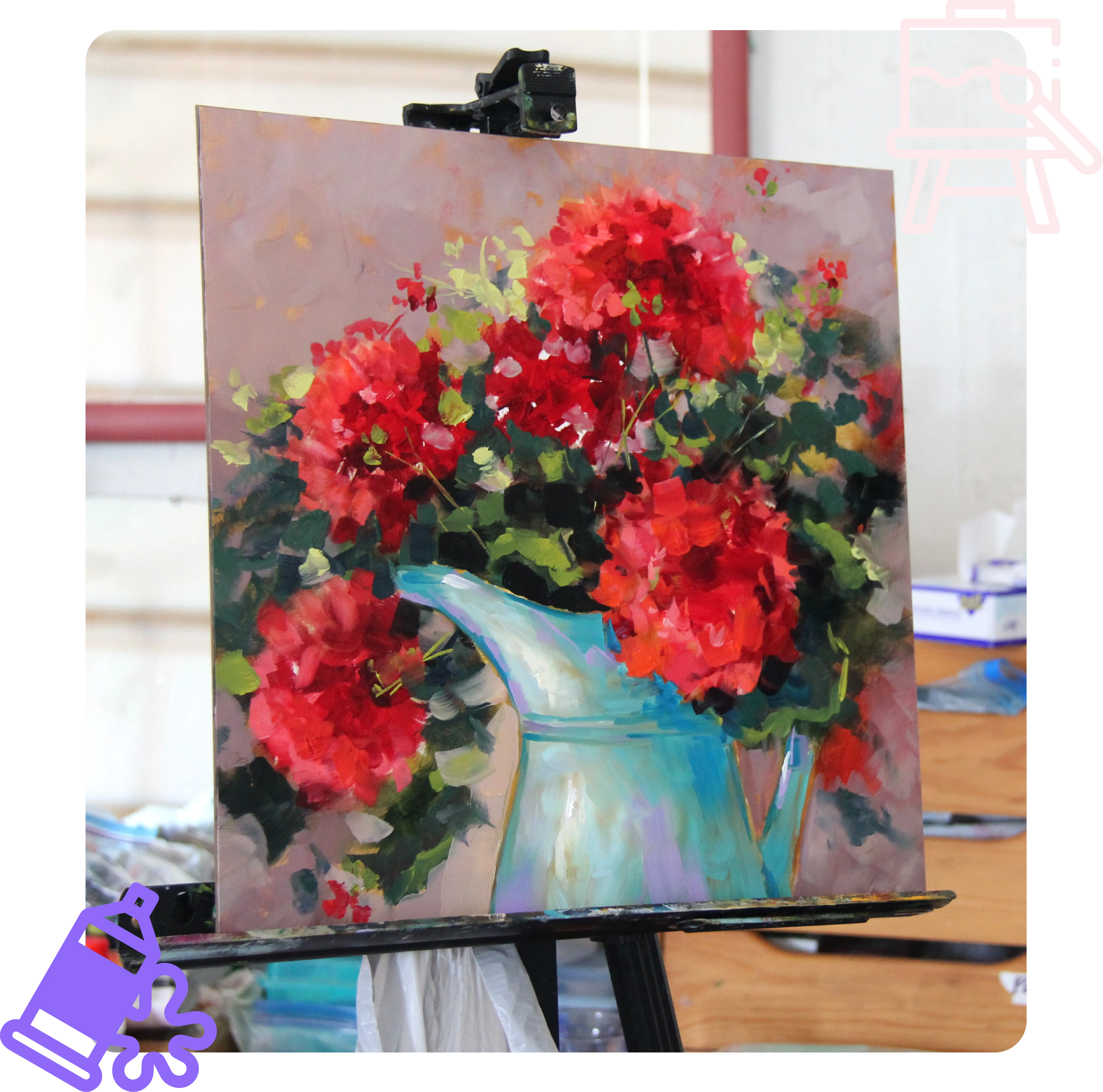 Red flowers in vase canvas